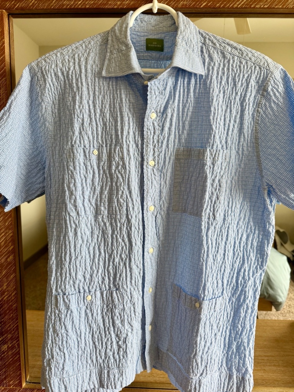 Sid Mashburn Gingham Seersucker Guayabera Shirt Large